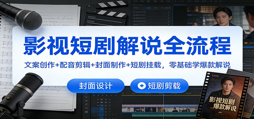 影视短剧解说全流程：文案创作+配音剪辑+封面制作+短剧挂载，零基础学爆款解说-超级会员网