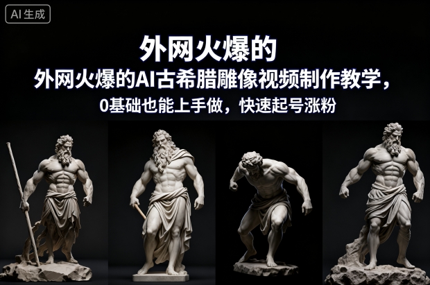 外网火爆的AI古希腊雕像视频制作教学，0基础也能上手做，快速起号涨粉-超级会员网