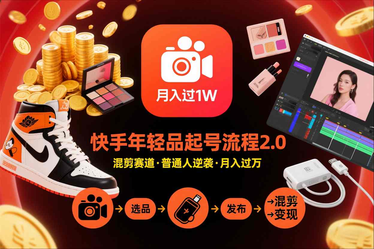 快手短视频带货年轻品起号流程2.0，快手年轻品混剪赛道，普通人也能月入过1W-超级会员网