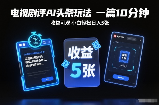 电视剧评AI头条玩法，一篇10分钟，收益可观，小白轻松日入5张+【独家】-超级会员网