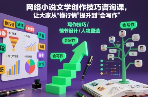 网络小说文学创作技巧咨询课，让大家从“懂行情”提升到”会写作”的高度-超级会员网