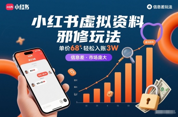 小红书虚拟资料邪修玩法，单价68，轻松入账3W，信息差玩法，市场庞大-超级会员网