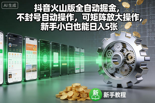 抖音火山版全自动掘金，不封号自动操作，可矩阵放大操作，新手小白也能日入5张【揭秘】-超级会员网