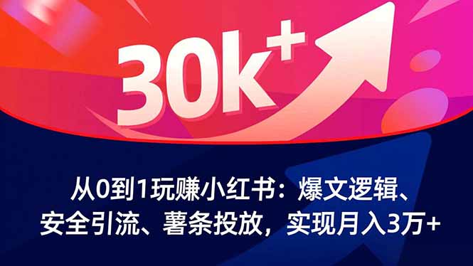 从0到1玩赚小红书：爆文逻辑、安全引流、薯条投放，实现月入3万+-超级会员网