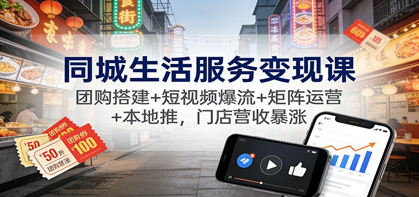 同城生活服务变现课：团购搭建+短视频爆流+矩阵运营+本地推，门店营收暴涨-超级会员网