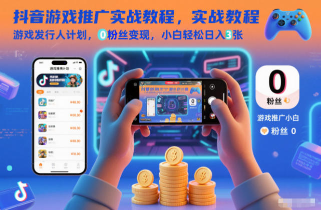 抖音游戏推广实战教程，游戏发行人计划，0粉丝变现，小白轻松日入3张-超级会员网