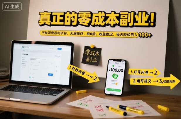 真正的零成本副业！问卷调查暴利项目，无脑操作，纯0撸，收益稳定，每天轻松日入100+【揭秘】-超级会员网