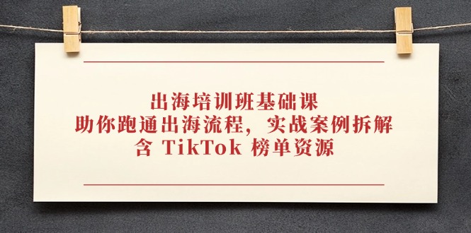 出海培训班基础课，助你跑通出海流程，实战案例拆解，含 TikTok 榜单资源-超级会员网