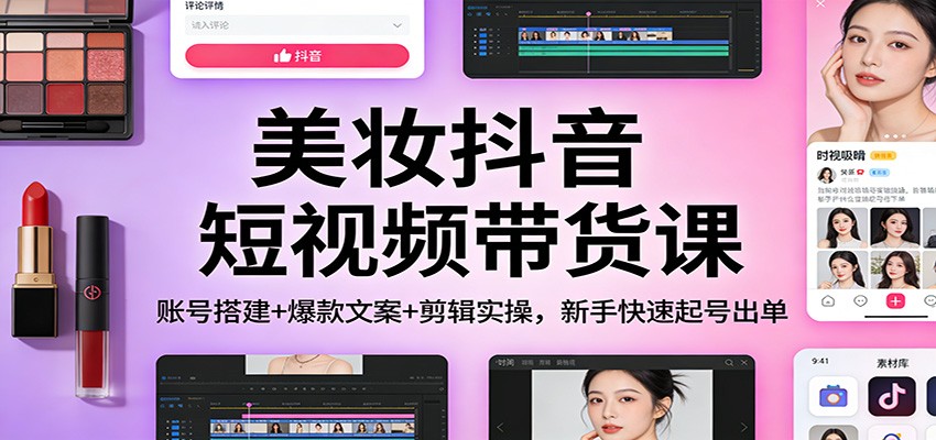 美妆抖音短视频带货课：账号搭建+爆款文案+剪辑实操，新手快速起号出单-超级会员网