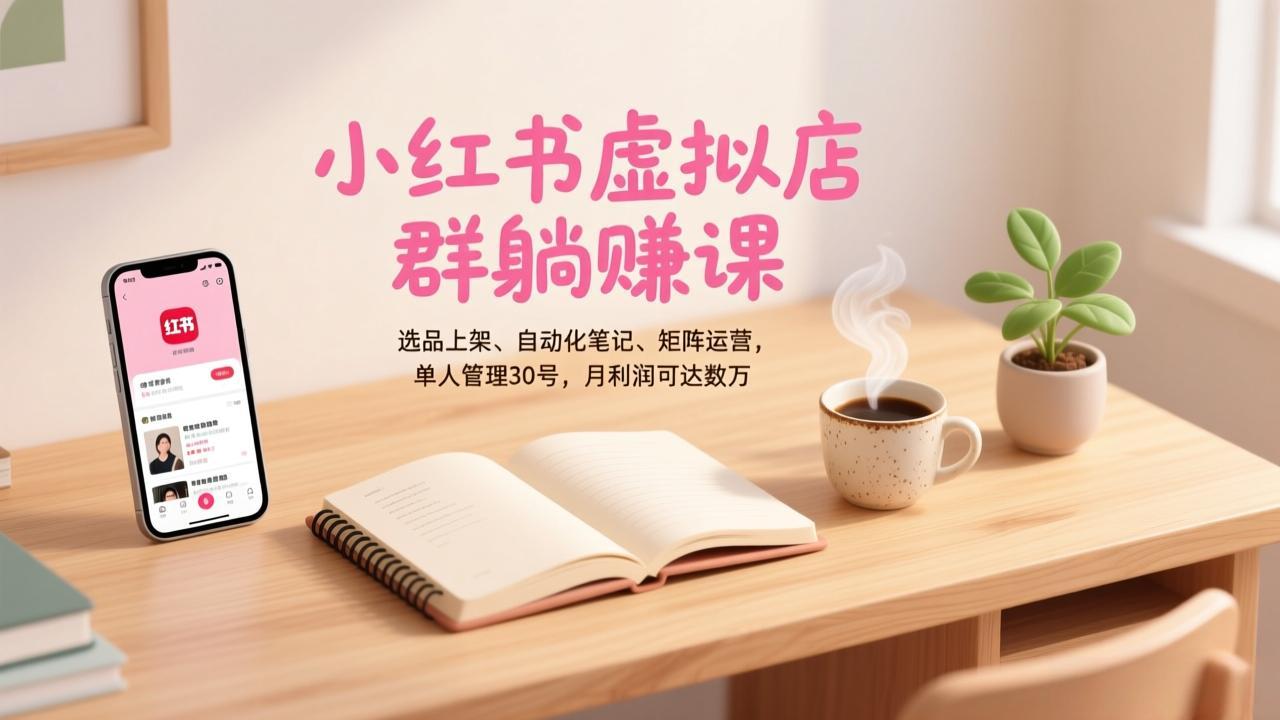 小红书虚拟店群躺赚课，选品上架、自动化笔记、矩阵运营，单人管理30号，月利润可达数万-超级会员网