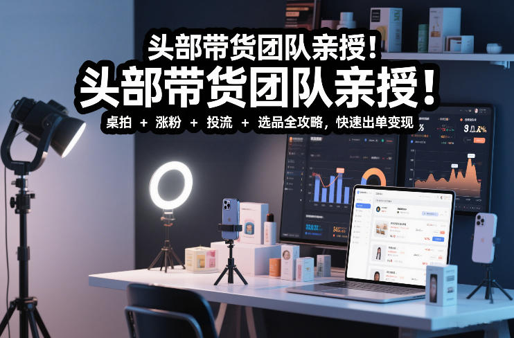 头部带货团队亲授！专业短视频实拍带货课：桌拍+涨粉+投流+选品全攻略，快速出单变现，月入2w+-超级会员网