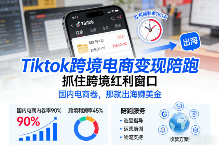 Tiktok跨境电商变现陪跑，抓住跨境红利窗口，国内电商卷，那就出海賺美金-超级会员网