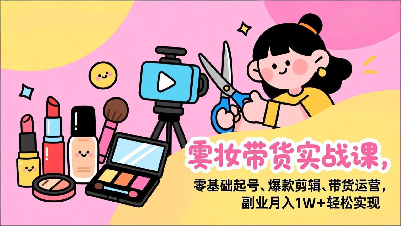 美妆带货实战课，零基础起号、爆款剪辑、带货运营，副业月入1W+轻松实现-超级会员网