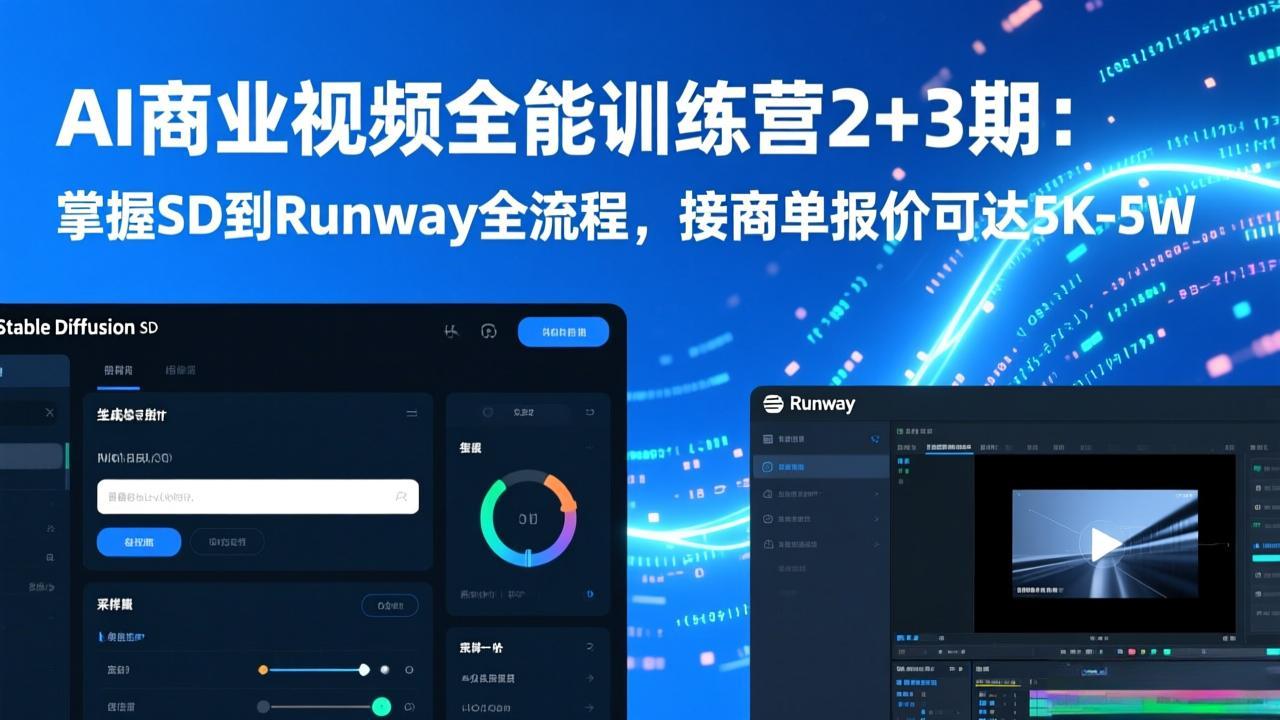 AI商业视频全能训练营2+3期：掌握SD到Runway全流程，接商单报价可达5K-5W-超级会员网