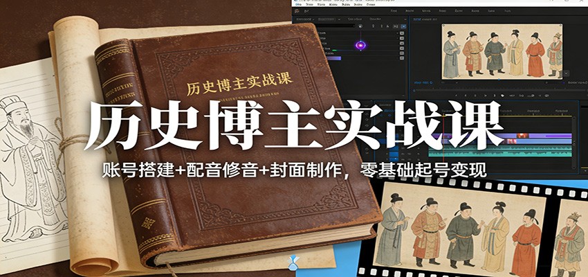 历史博主实战课：账号搭建+配音修音+封面制作，零基础起号变现-超级会员网