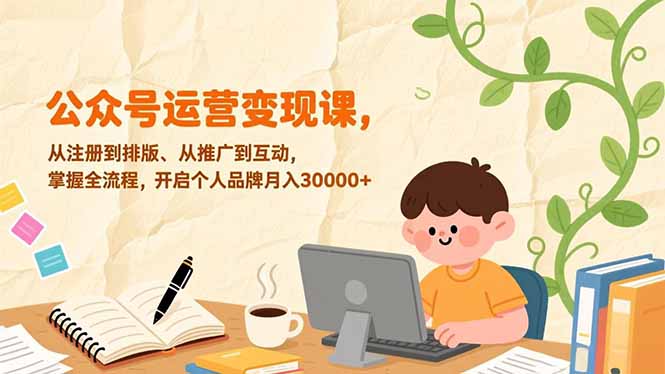 公众号运营变现课，从注册到排版、从推广到互动，掌握全流程，开启个人品牌月入30000+-超级会员网