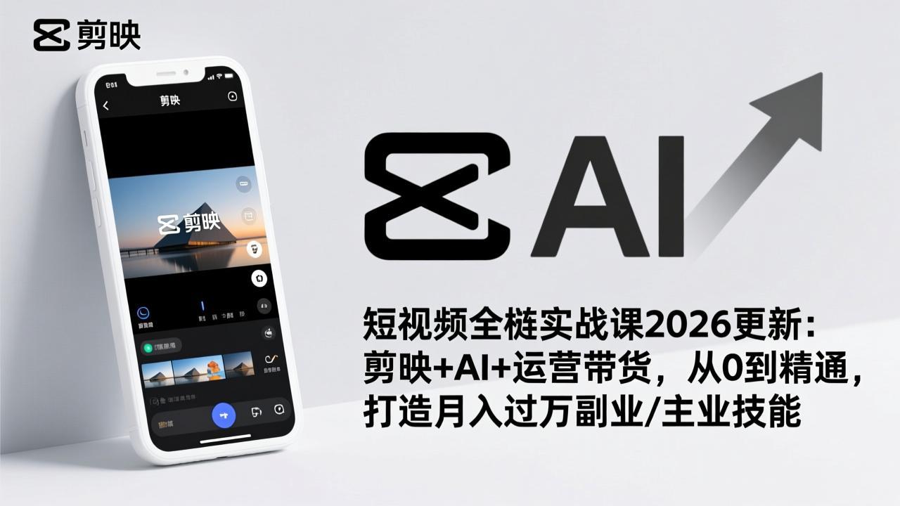 短视频全栈实战课2026更新：剪映+AI+运营带货，从0到精通，打造月入过万副业/主业技能-超级会员网