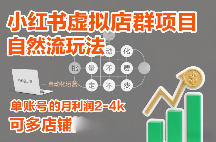 小红书虚拟店群项目，自然流玩法，批量自动化，稳定不费号，单账号的月利润2-4k，可多店矩阵-超级会员网