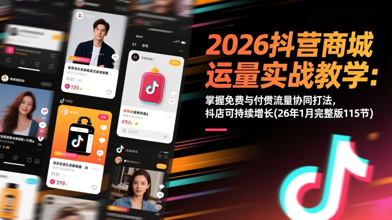 2026抖音商城运营实战教学：掌握免费与付费流量协同打法，抖店可持续增长(26年1月完整版115节-超级会员网