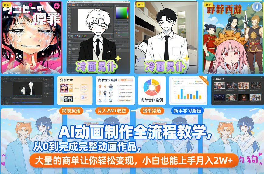 AI动画制作全流程教学，从0到完成完整动画作品，大量的商单让你轻松变现，小白也能上手月入2W+-超级会员网