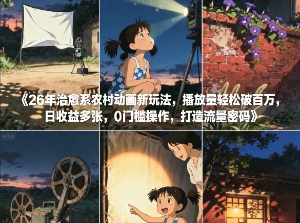 26年治愈系农村动画新玩法，播放量轻松破百万，日收益多张，0门槛操作，打造流量密码-超级会员网