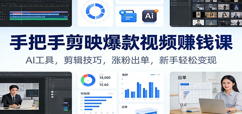 手把手剪映爆款视频赚钱课：AI工具，剪辑技巧，涨粉出单，新手轻松变现-超级会员网