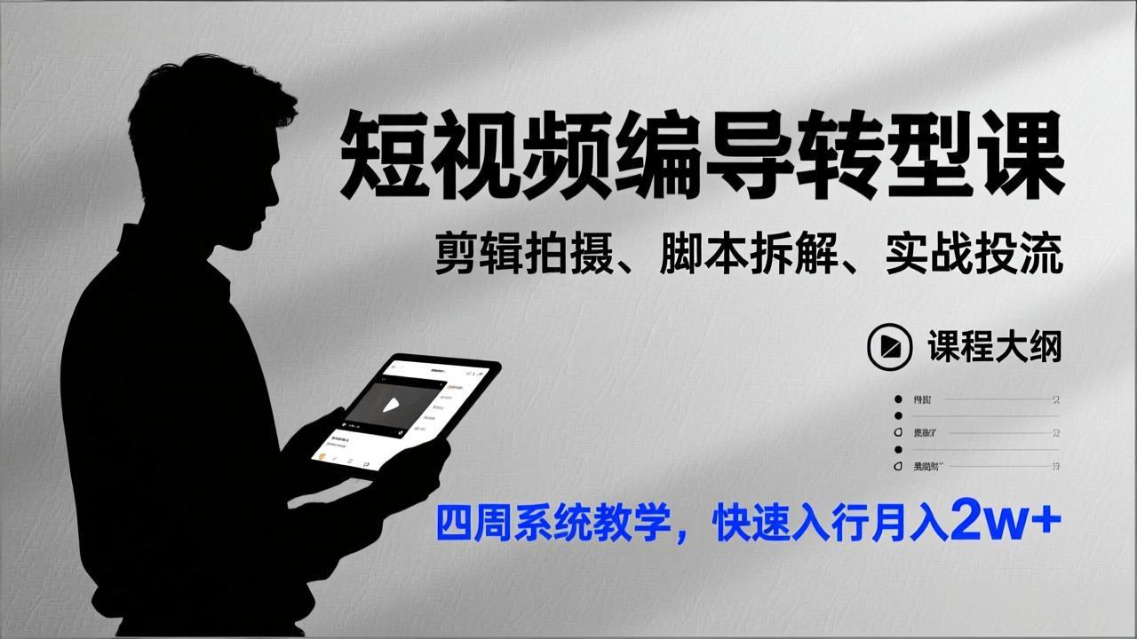 短视频编导转型课，剪辑拍摄、脚本拆解、实战投流，四周系统教学，快速入行月入2w+-超级会员网