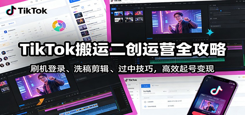 TikTok搬运二创运营全攻略：刷机登录、洗稿剪辑 、过中技巧，高效起号变现-超级会员网