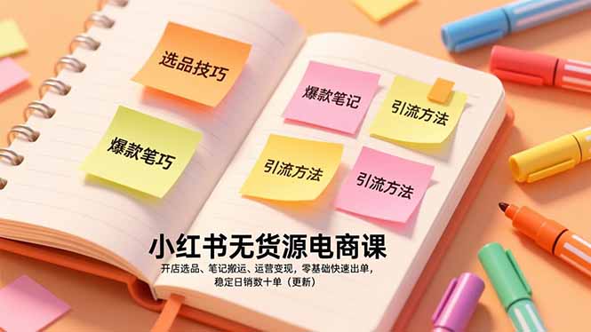 小红书无货源电商课，开店选品、笔记搬运、运营变现，零基础快速出单，稳定日销数十单(更新-超级会员网
