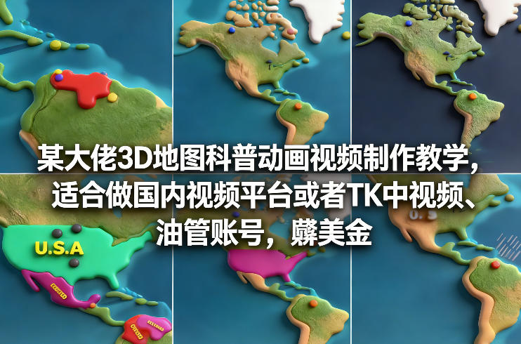 某大佬3D地图科普动画视频制作教学，适合做国内视频平台或者TK中视频、油管账号，賺美金-超级会员网