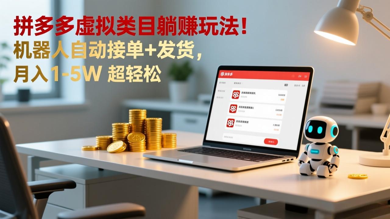 多多虚拟类目躺赚玩法！机器人自动接单+发货，月入 1-5W 超轻松-超级会员网