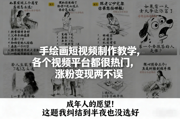 手绘画短视频制作教学，各个视频平台都很热门，涨粉变现两不误-超级会员网
