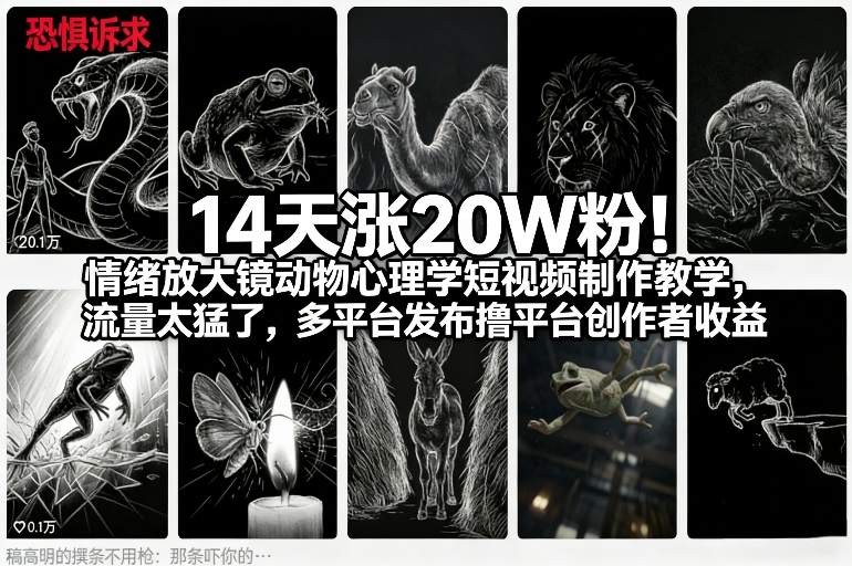 14天涨20W粉！情绪放大镜动物心理学短视频制作教学，流量太猛了，多平台发布撸平台创作者收益-超级会员网
