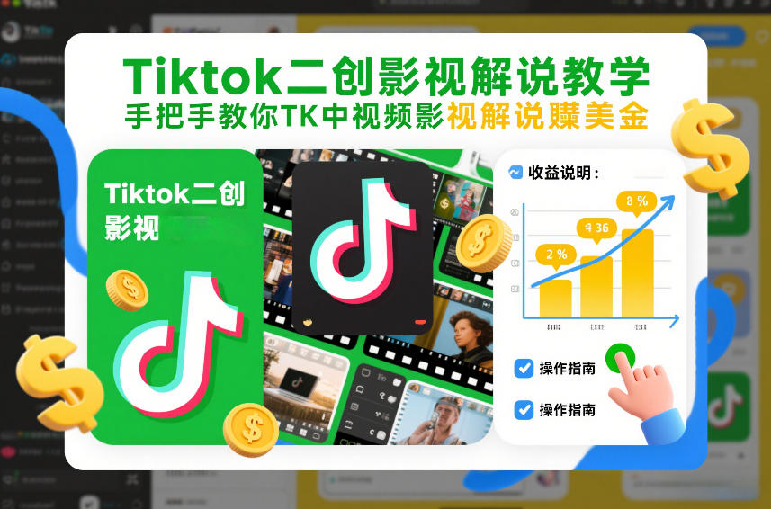 Tiktok二创影视解说教学，手把手教你TK中视频影视解说賺美金(更新26年1月)-超级会员网