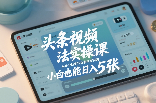 头条视频玩法实操课，从0-1全细节头条所有问题，小白也能日入5张-超级会员网