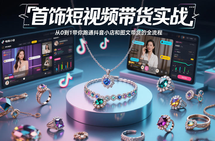 首饰短视频带货实战，从0到1带你跑通抖音小店和图文带货的全流程-超级会员网