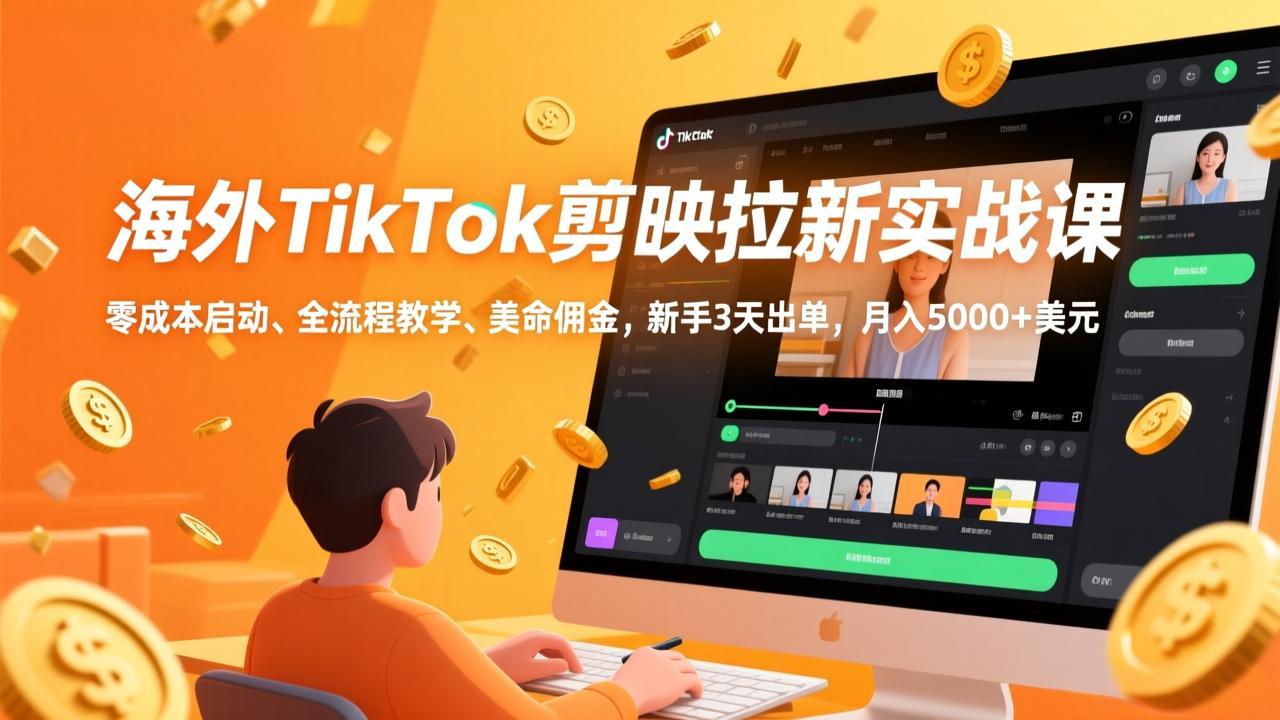 海外TikTok剪映拉新实战课，零成本启动、全流程教学、美金佣金，新手3天出单，月入5000+美元-超级会员网