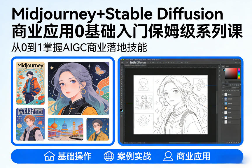 AIGC商业应用Midjourney+Stable Diffusion教程，0基础入门保姆级系列课-超级会员网