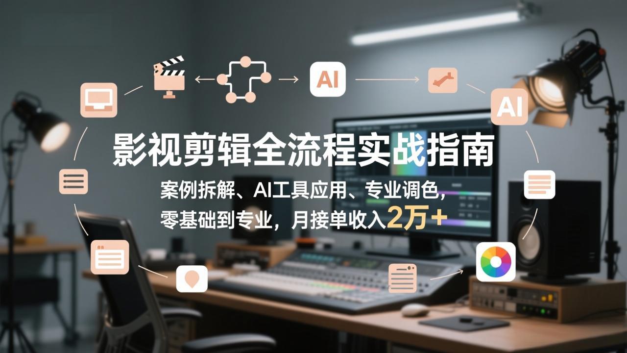 影视剪辑全流程实战指南，案例拆解、AI工具应用、专业调色，零基础到专业，月接单收入2万+-超级会员网