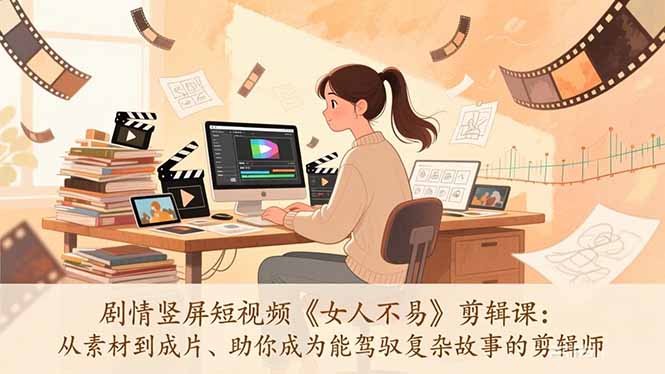 剧情竖屏短视频《女人不易》剪辑课：从素材到成片、助你成为能驾驭复杂故事的剪辑师-超级会员网