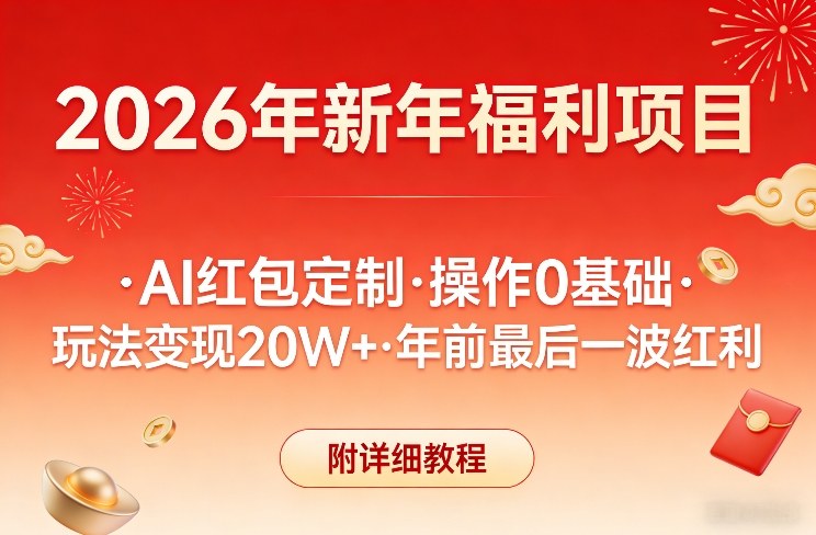新年福利项目，AI红包定制，操作0基础，玩法变现20W+年前最后一波红利，附详细教程-超级会员网