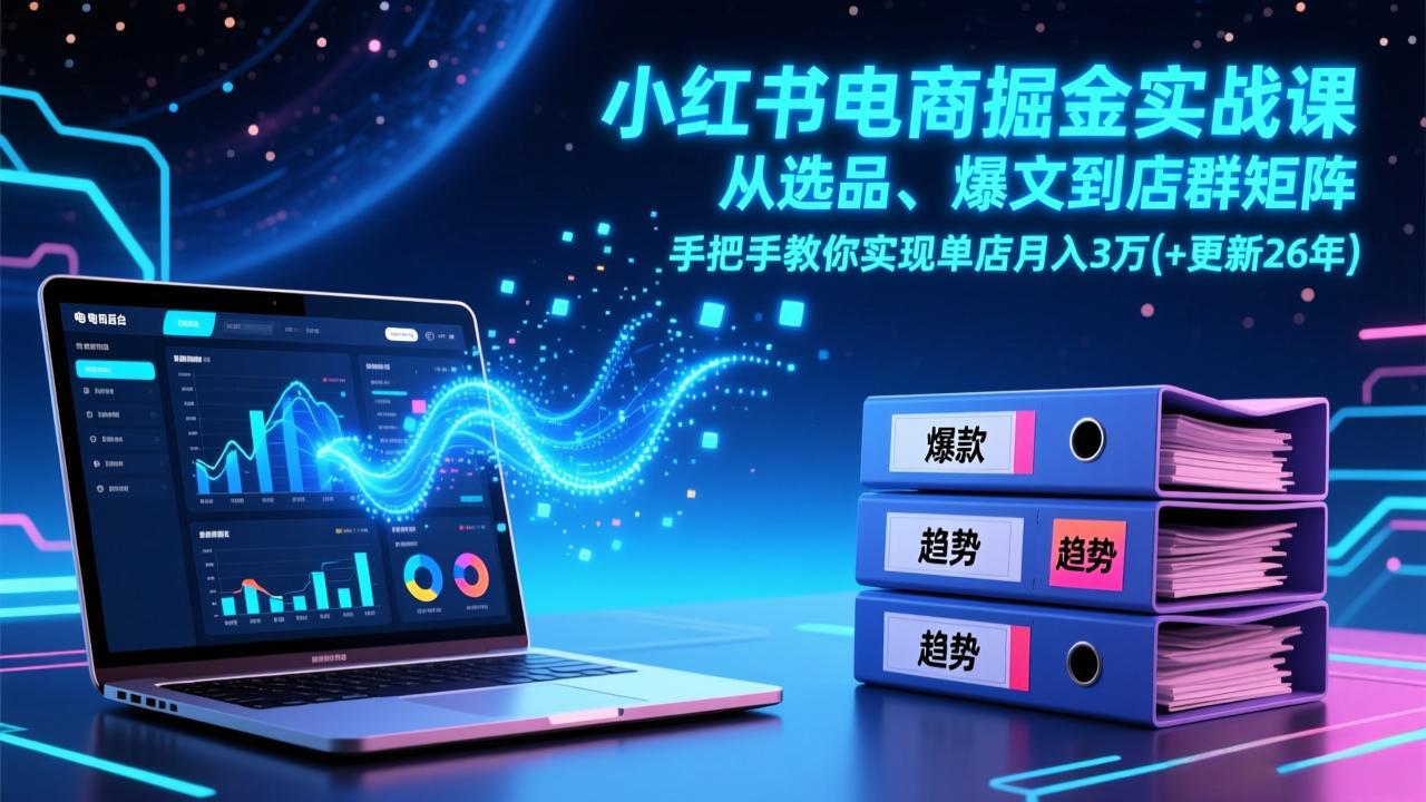 小红书电商掘金实战课，从选品、爆文到店群矩阵，手把手教你实现单店月入3万+(更新26年-超级会员网