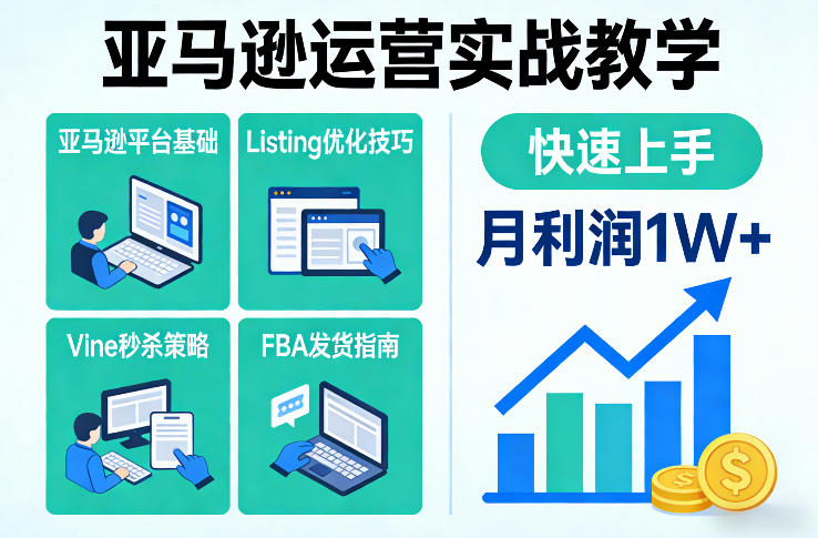 亚马逊运营实战教学，亚马逊平台+Listing优化+Vine秒杀+FBA发货等，快速上手，实现店铺月利润1W-超级会员网