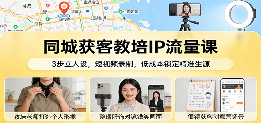 同城获客教培IP流量课：3步立人设，短视频录制，低成本锁定精准生源-超级会员网