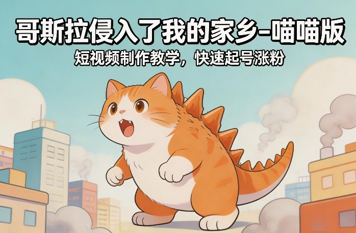 哥斯拉侵入了我的家乡–喵喵版短视频制作教学，快速起号涨粉-超级会员网