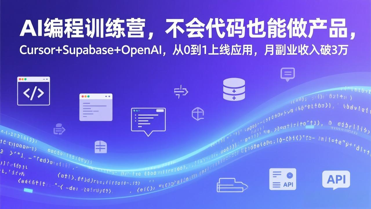 AI编程训练营，不会代码也能做产品，Cursor+Supabase+OpenAI，从0到1上线应用，月副业收入破3万-超级会员网