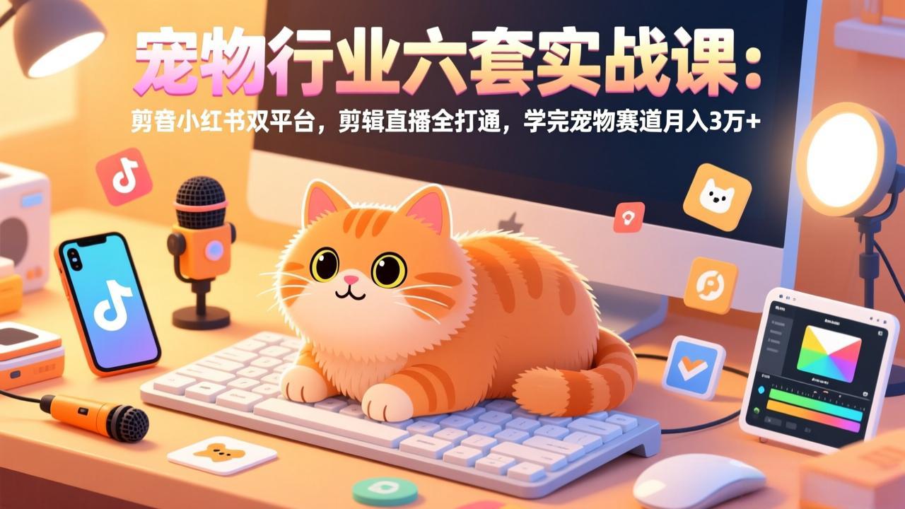 宠物行业六套实战课：抖音小红书双平台，剪辑直播全打通，学完宠物赛道月入3万+-超级会员网