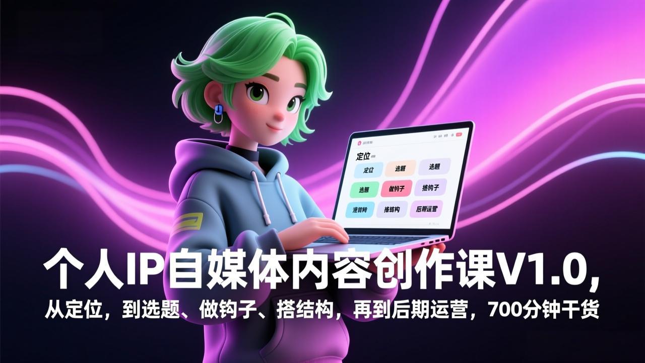 个人IP自媒体内容创作课V1.0，从定位，到选题、做钩子、搭结构，再到后期运营，700分钟干货-超级会员网