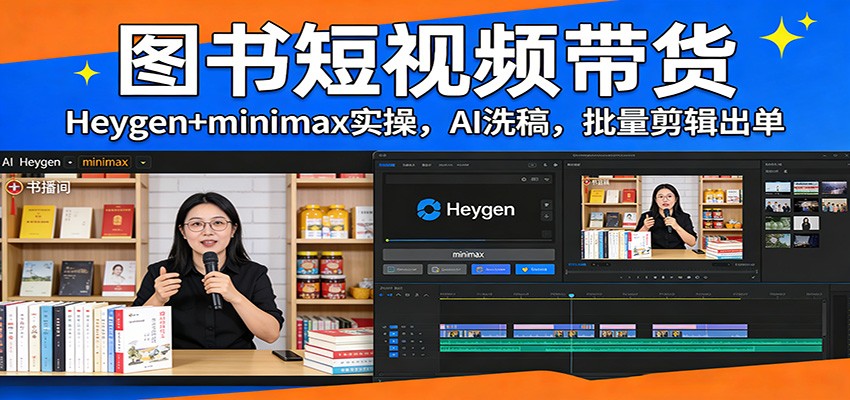 图书短视频带货：Heygen+minimax实操，AI洗稿 ，批量剪辑出单-超级会员网