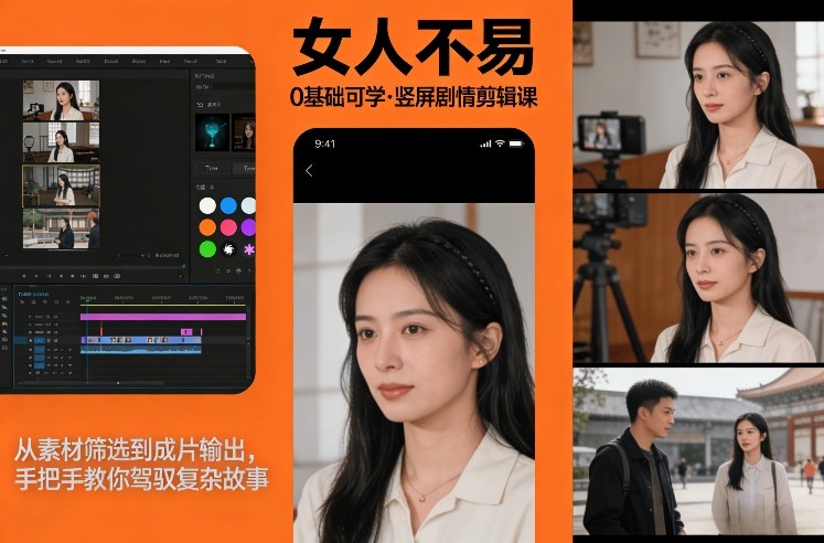 0基础可学！《女人不易》竖屏剧情剪辑课，从素材筛选到成片输出，手把手教你驾驭复杂故事-超级会员网